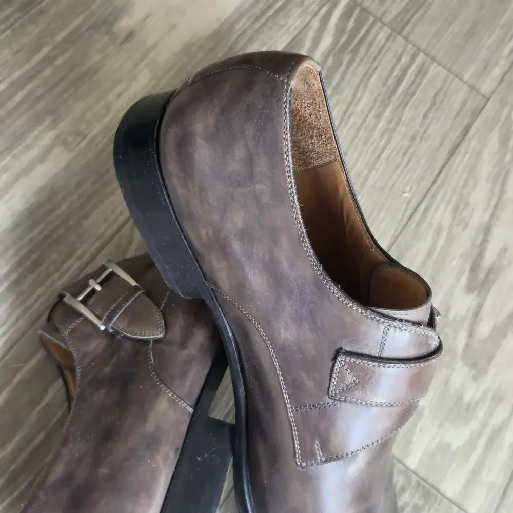 MAGNANNI Gray Men's EU 48/US 12 Leather Loafers Shoes MONKSTRAP SPAIN MEN BUCKLE